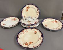 Eight Doulton Rococo dinner plates and one lidded serving dish Condition Report crazing, stains,