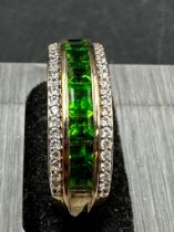 A 9ct gold green garnet and CZ ring Size S1/2