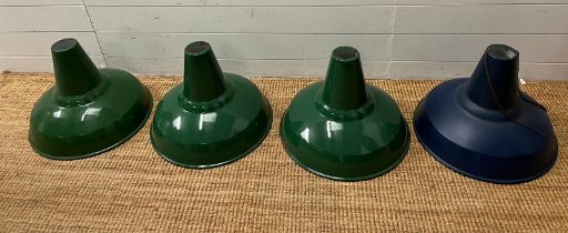 Four Industrial Green Enamel lamp shades by Thorlux
