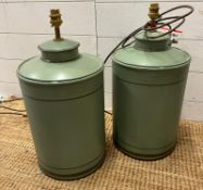 A pair of metal painted can style table lamps