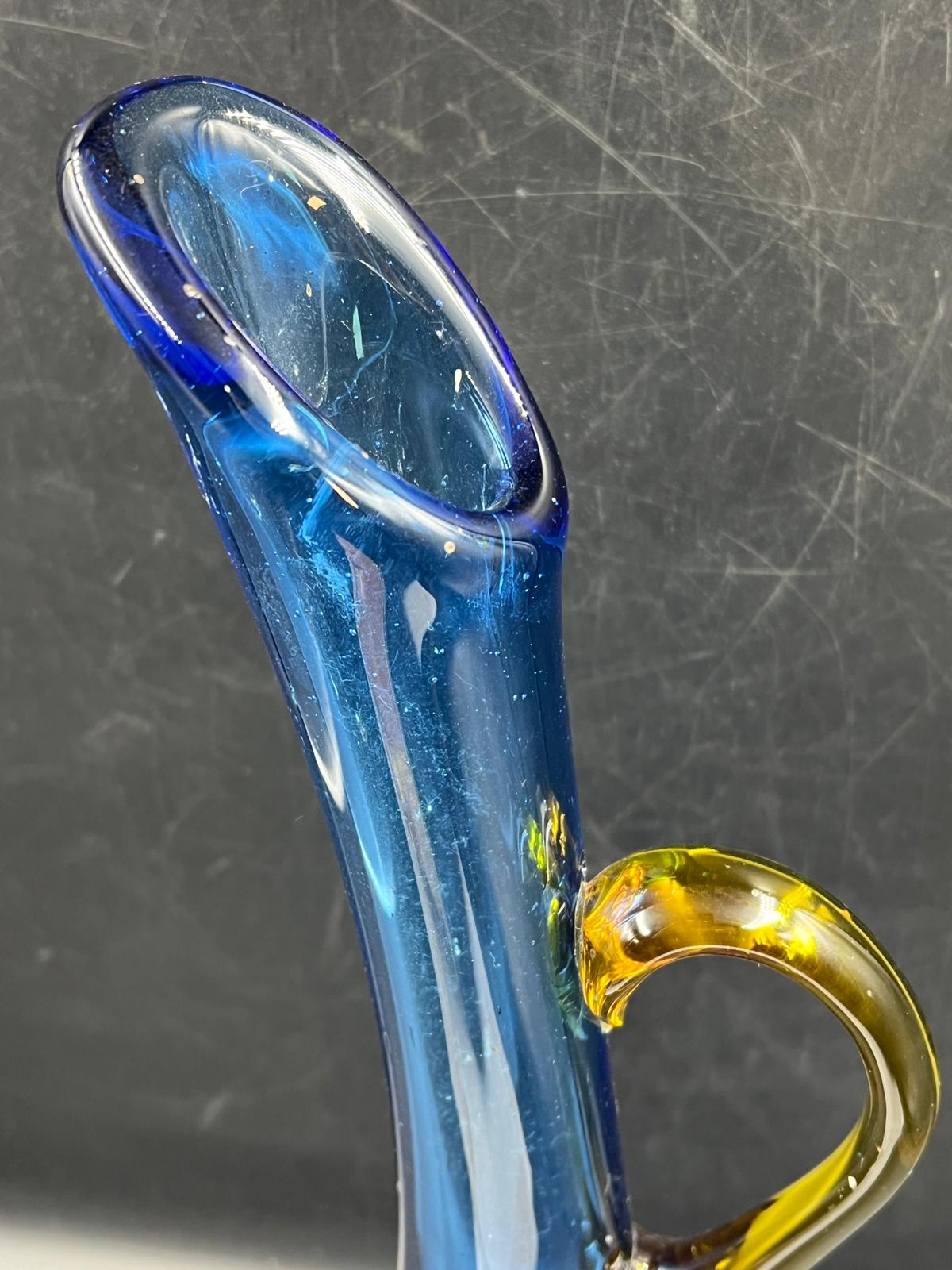 A cobalt blue Art glass jug with pulled base and amber handle (H43cm) Condition Report Light marks - Image 3 of 5