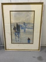 A watercolour of sailing boats in harbour signed bottom right Will E Osborn (AF)
