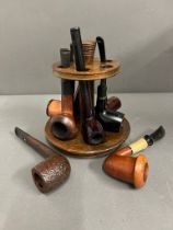 Eight pipes various makers and a Dunhill oak pip stand