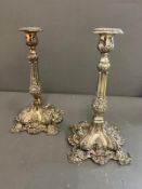 A pair of regency style white metal candle stick (H24cm)