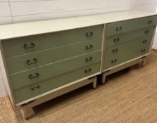 A rare pair of G Plan four drawer chest of drawers in egg shell blue (H80cm W96cm D47cm)