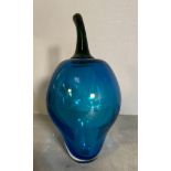 A blue art glass chilli pepper. Height 31cm