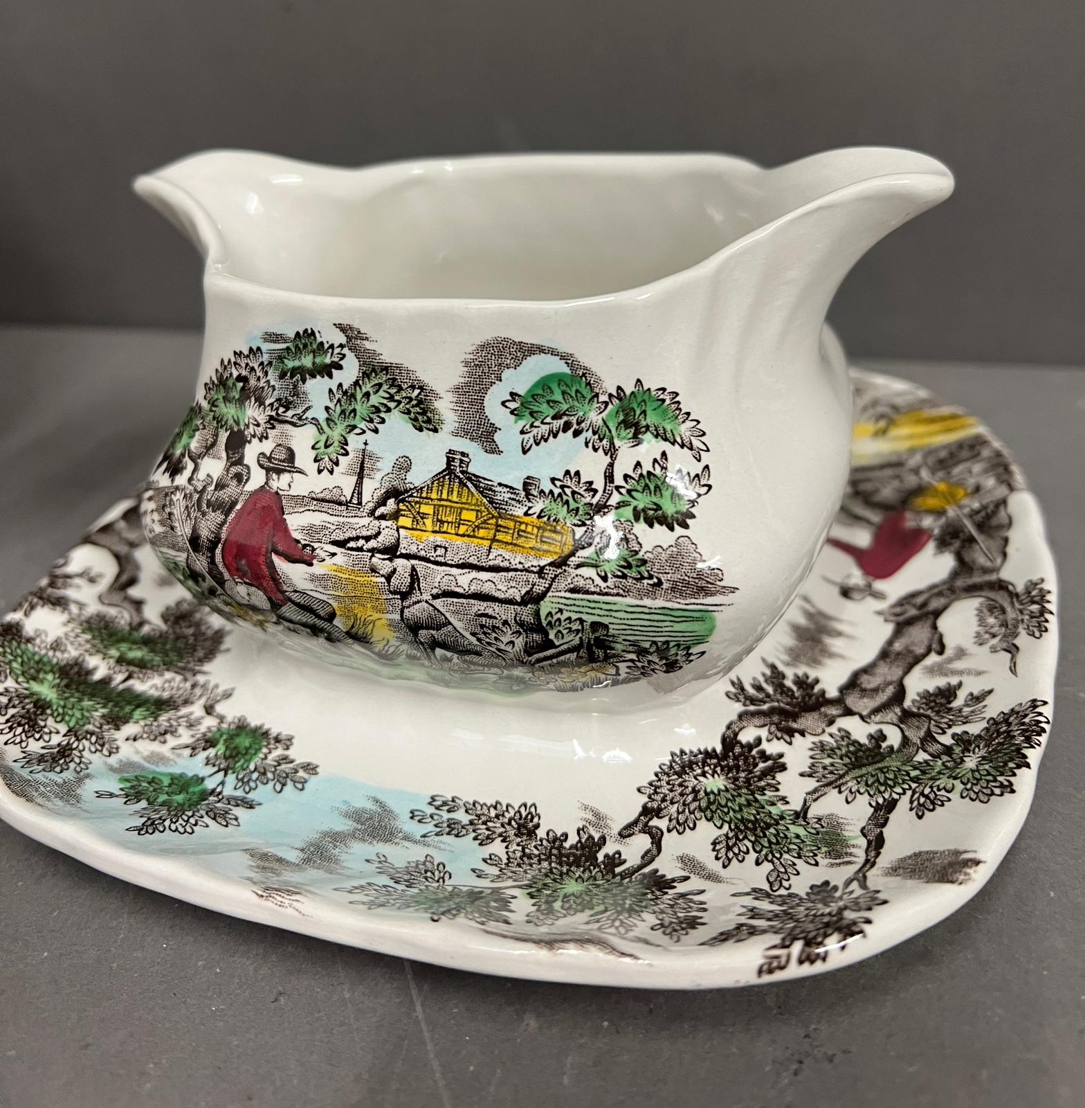 The Hunter pattern china service by Myott including lidded serving dish with handles and two sauce - Image 3 of 5