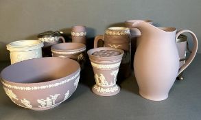A selection of Wedgewood Jasper ware to include jugs, vases and an ice bucket