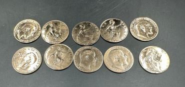 A selection of ten gilded one penny pieces Edward VII.