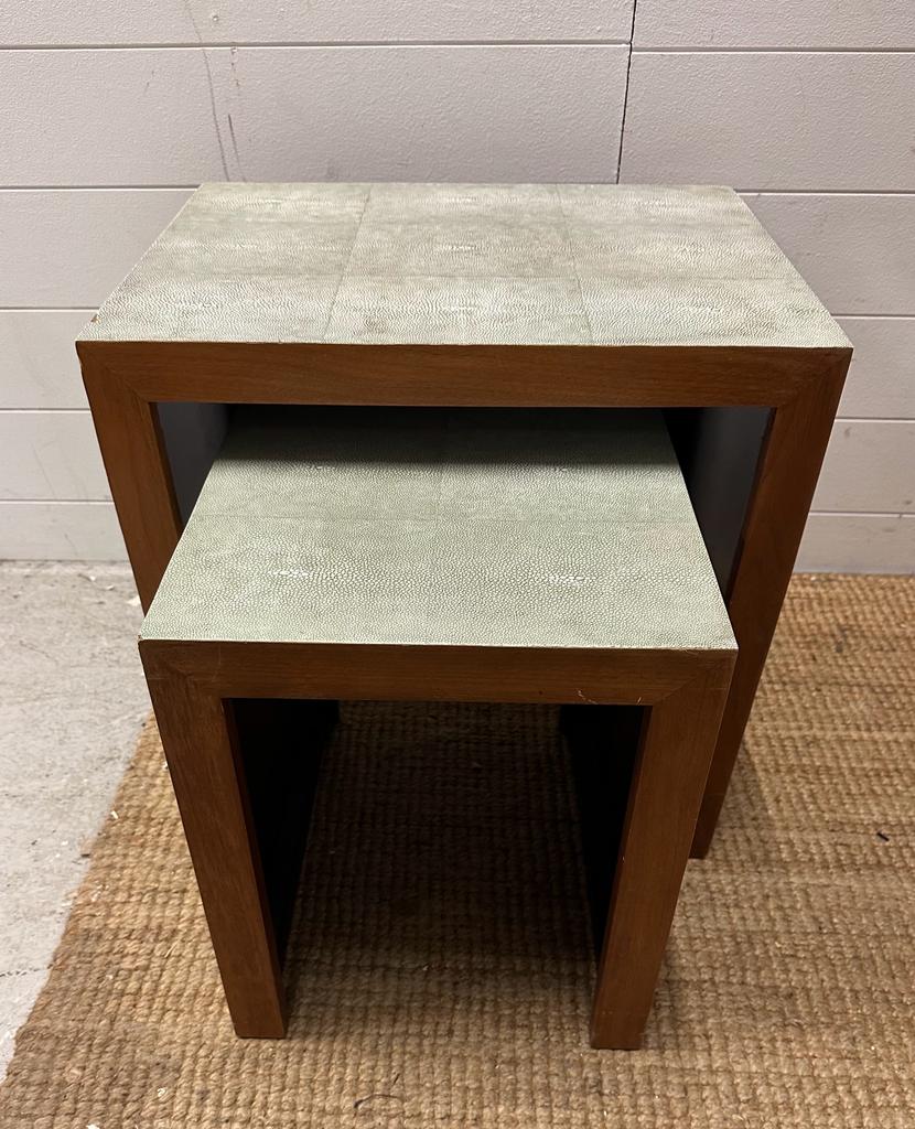 A nest of two Oka shagreen style gate side tables (H50cm W50cm D40cm)