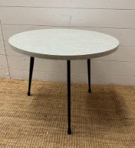 A Mid Century grey Formica topped side table on tripod legs by Dual of England (H46cm Dia60cm)