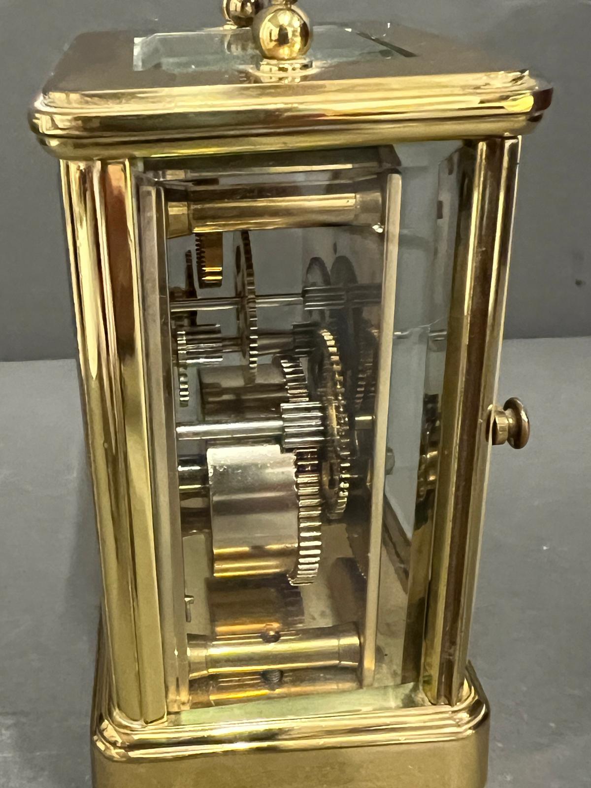 Asprey brass eight day carriage clock with key Condition Report in working order  side glass loose - Image 4 of 4