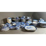 A substantial amount of blue and white china dinner service