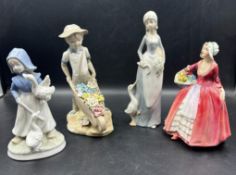 A selection of four ceramic figures to include Royal Doulton "Janet"