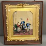 A water colour of children playing in a gilt frame incased 32cm x 38cm
