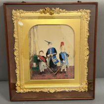 A water colour of children playing in a gilt frame incased 32cm x 38cm