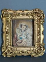 A 19th Century watercolour of a 16th Century lady with ermine stole and set in a gilt frame