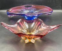 Two Studio Czech Bohemian Art glass bowls (W37cm)