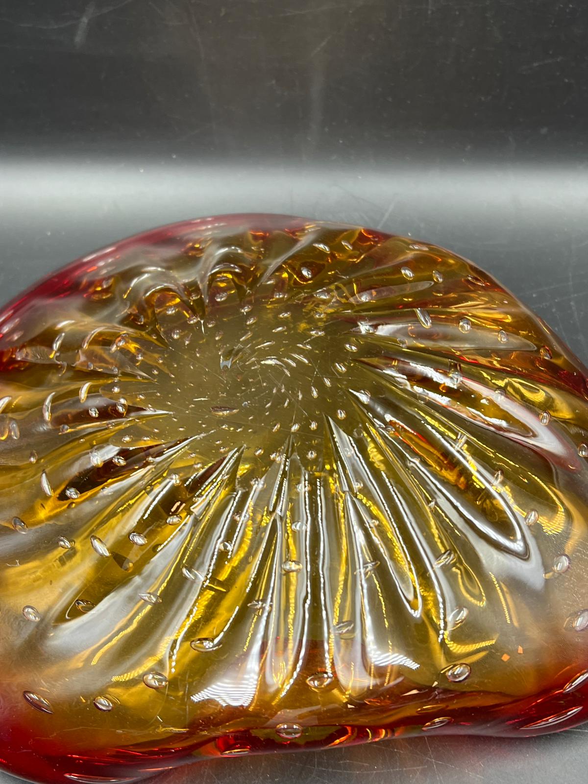 Three Murano and Czech Art glass pinch and twisted bowl fire reds and yellow (W26cm) Condition - Image 7 of 7