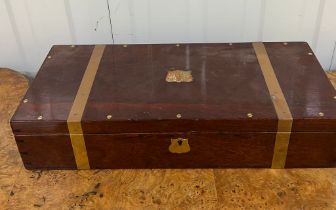 An early 20th Century rectangular brass bound mahogany document or instrument box with recessed