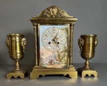 A late 19th Century French Garniture clock set retailed by Benetfink of London, Paris maker. With