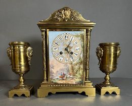 A late 19th Century French Garniture clock set retailed by Benetfink of London, Paris maker. With