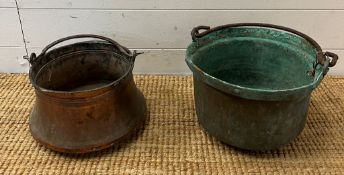 Two copper open fire cooking pots