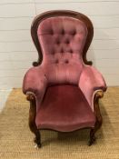A Victorian arm chair with button back