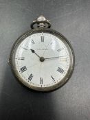 A silver hallmarked pocket watch by G.E.Gill of London with a swiss bar movement