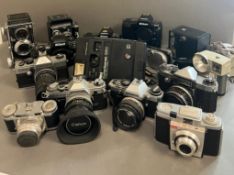Fifteen cameras including Praktica, Cannon etc