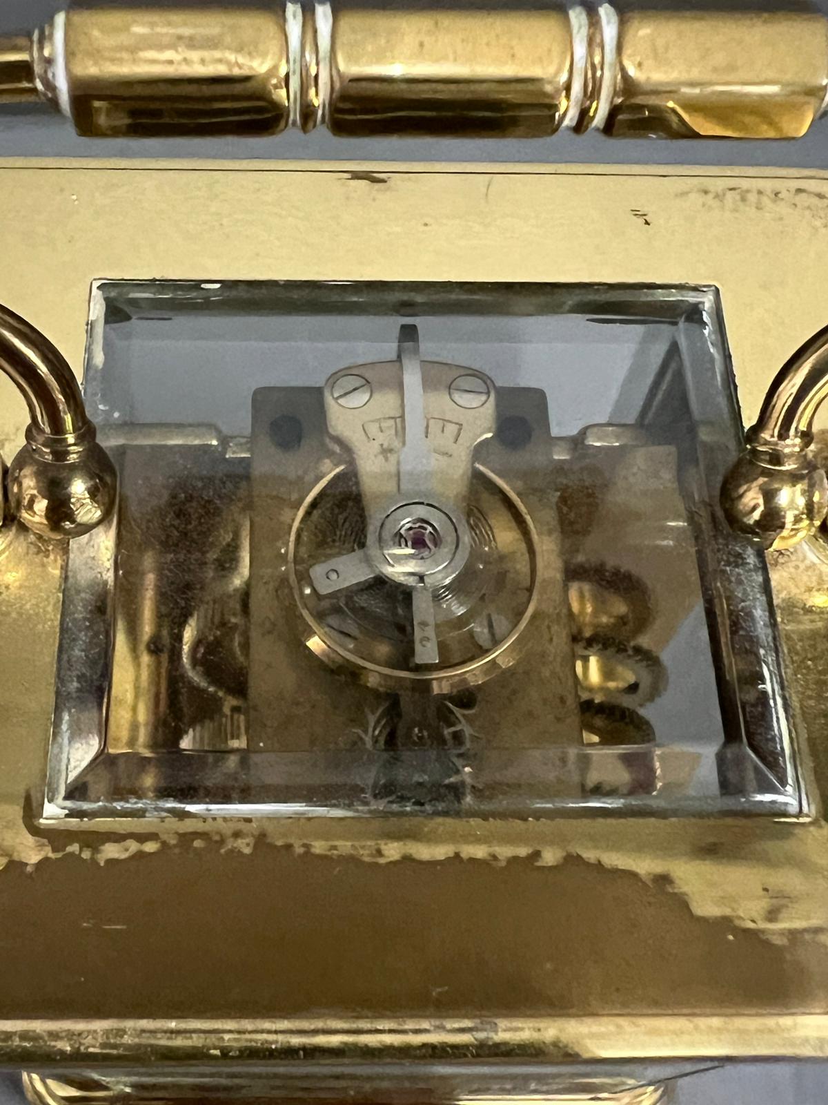 Asprey brass eight day carriage clock with key Condition Report in working order  side glass loose - Image 2 of 4
