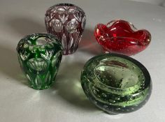 Four Art glass bowls and vases, Whitefriars and Kisslinger glass