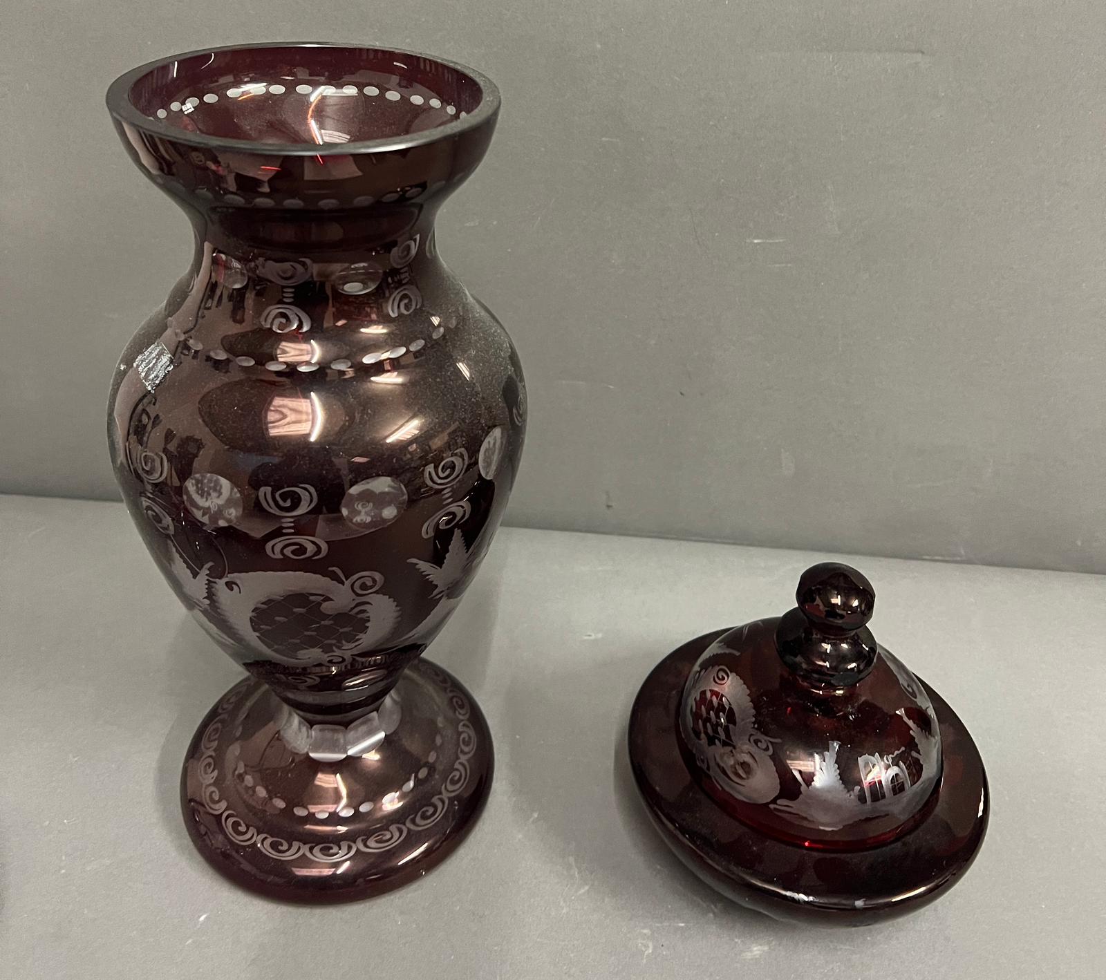 An encased Bohemian glass vase and lidded dish (H32cm) - Image 2 of 5
