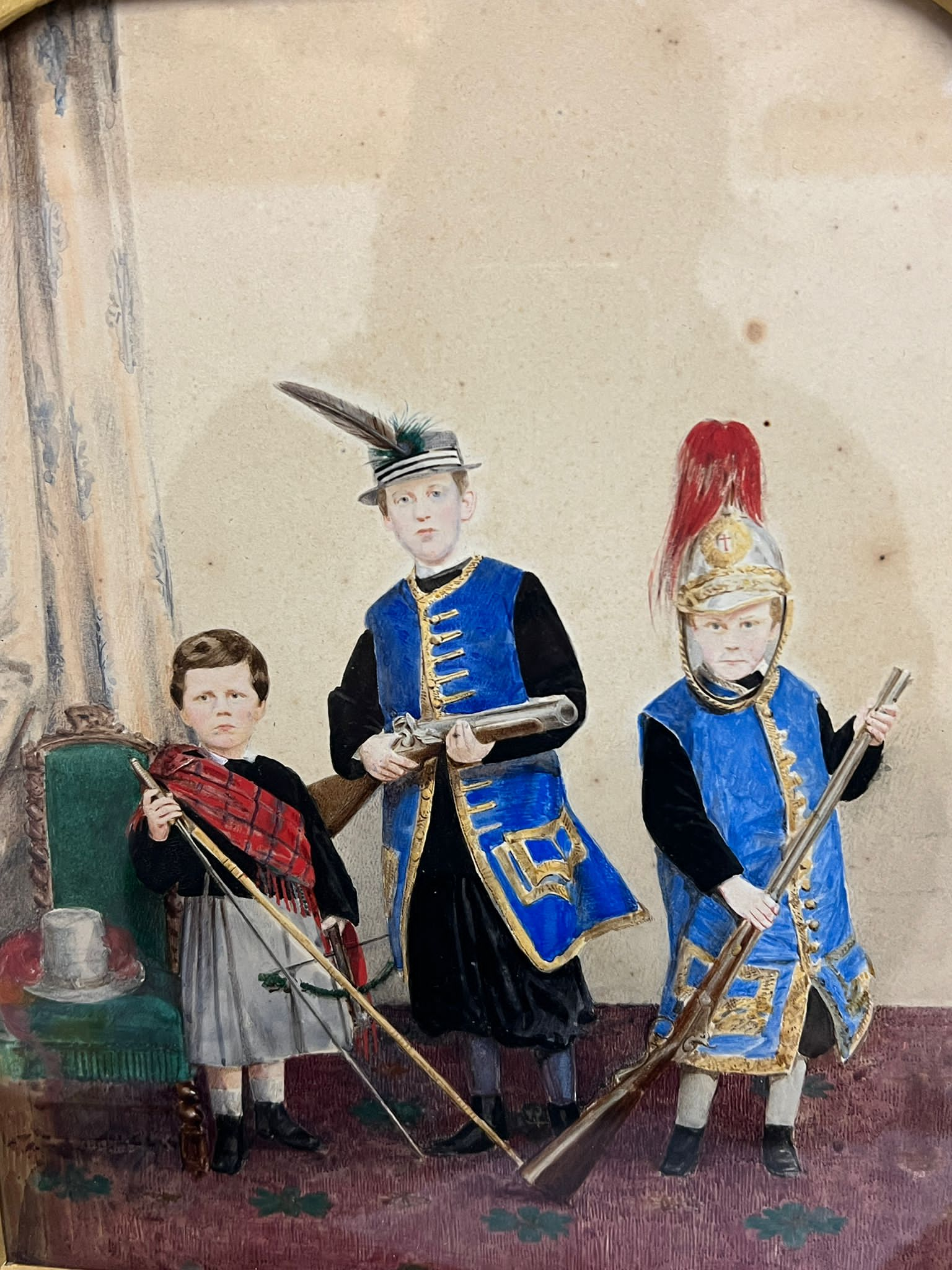 A water colour of children playing in a gilt frame incased 32cm x 38cm - Image 4 of 6