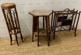A selection of three pieces of Oriental bamboo furniture to include plant stand, magazine rack and