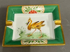 A Hermes porcelain tray with an exotic bird to centre (18.5cm x 15.5cm)