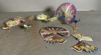 A selection of six glass insect and bird ornaments AF