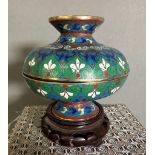 A Chinese Cloisonne lidded jar, boxed.