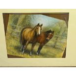 A pastel of two horses signed Nichols Tetley 94 (80cm x 100cm)