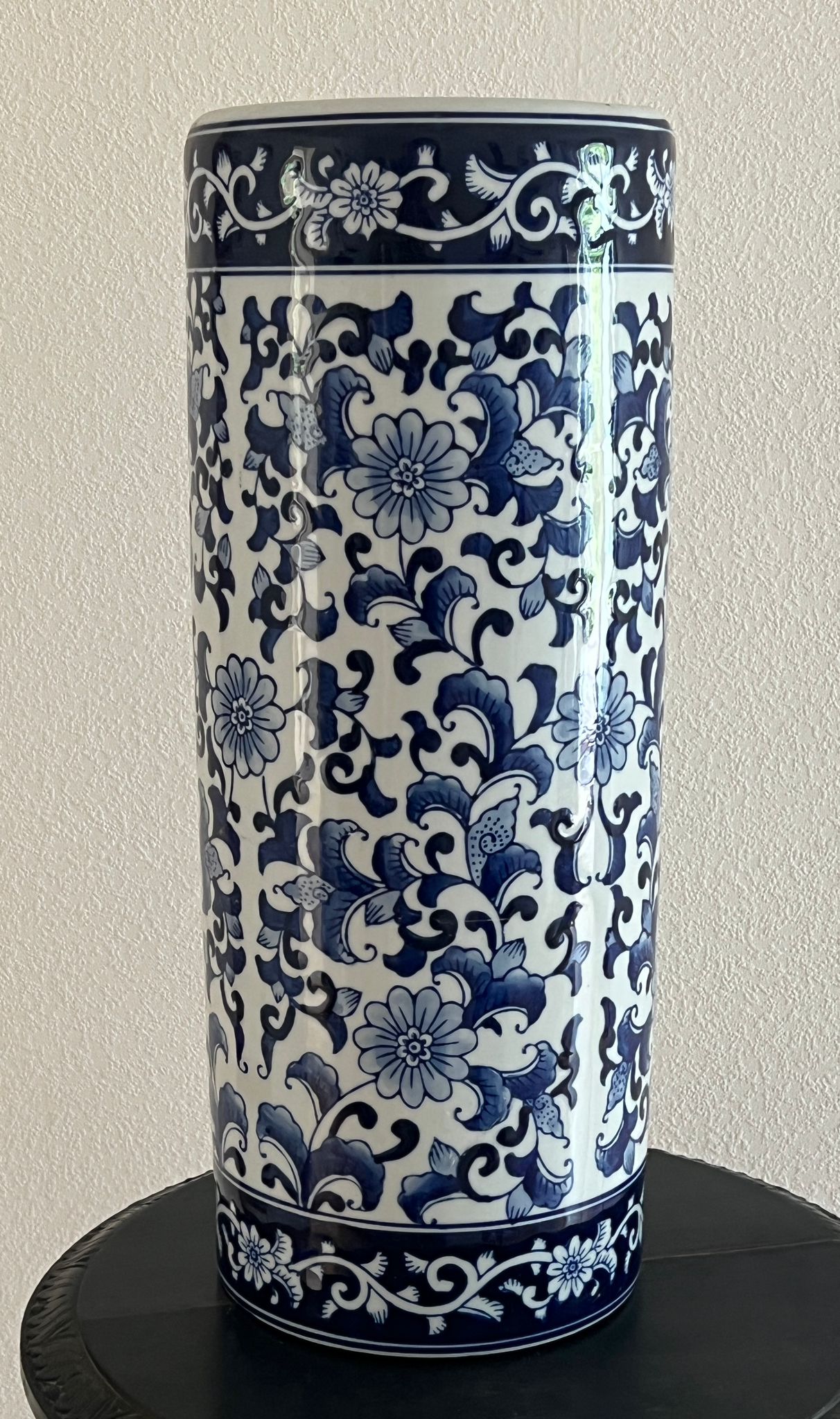 A modern blue and white stick stand. H 45cm