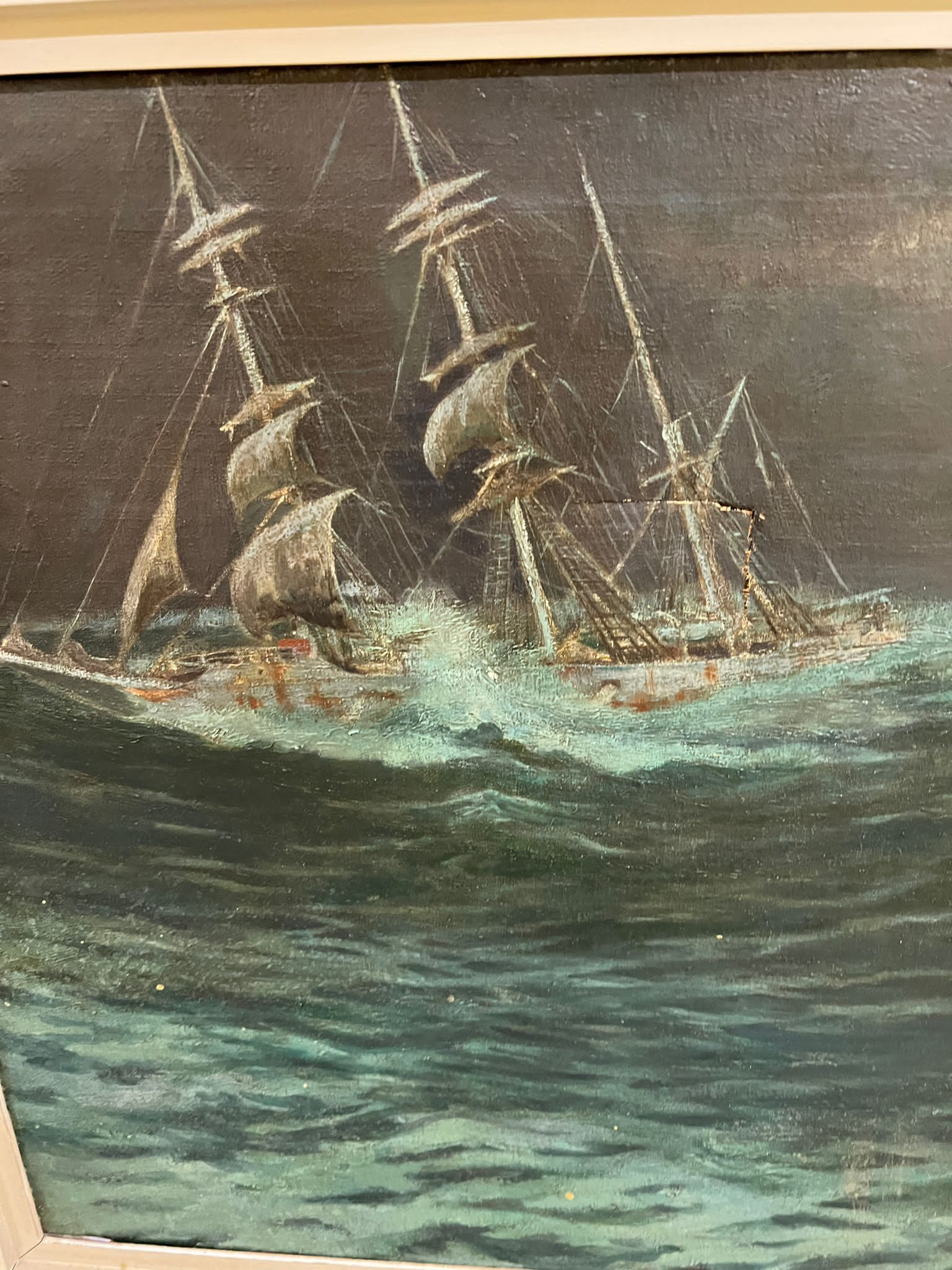 George Fagan BRADSHAW (1887-1960) Ship on a stormy sea, Oil on canvas AF 92cm x 80cm - Image 2 of 5