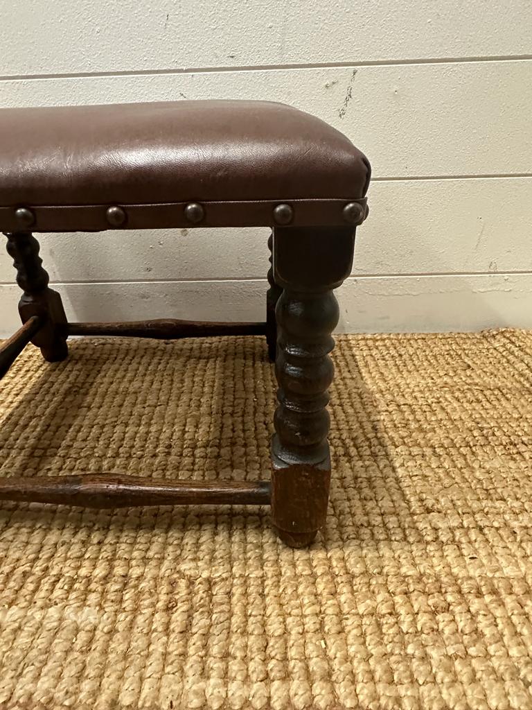 An oak brown faux leather upholstered on turned legs with cross stretcher (H31cm) - Image 2 of 3