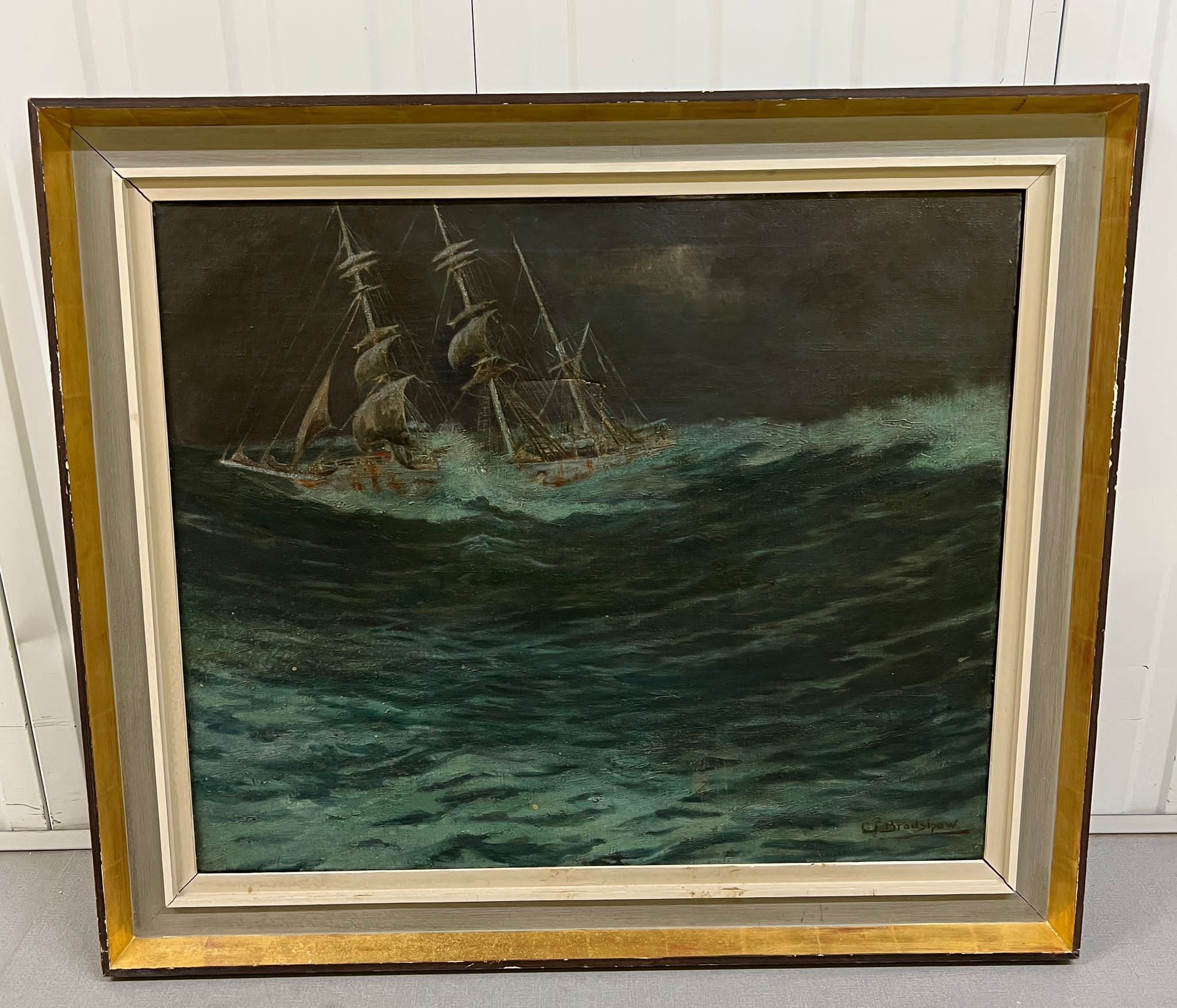 George Fagan BRADSHAW (1887-1960) Ship on a stormy sea, Oil on canvas AF 92cm x 80cm