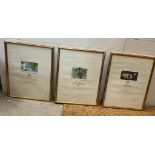 Three framed wine label artwork prints