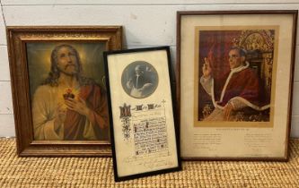 Three Religious themed prints including the Pope