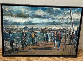 Millennium Bridge, signed bottom right, oil on canvas (65cm x 96cm framed)