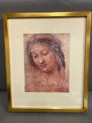 A print of the head of Madonna by Leonardo Da Vinci