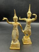 Two brass Thai temple dancers (H22cm)