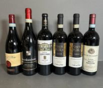 A mixed selection of six red wines, see photo for makers, styles and years.