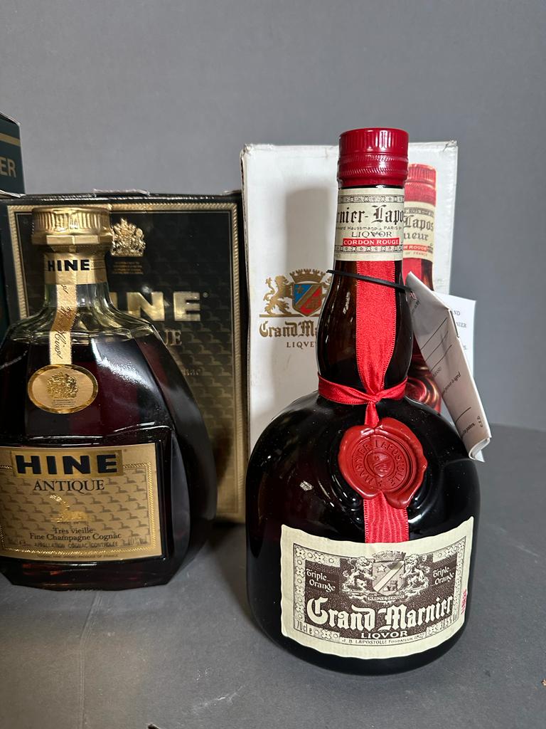 Four Bottles of Spirits: Grand Marnier, Courvoisier, Grand Marnier, Hine Antique. - Image 2 of 3